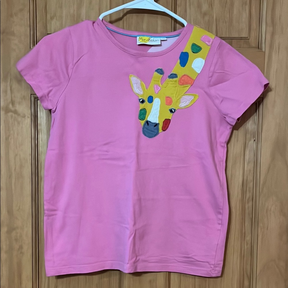 Mini Boden Pink and Yellow Short Sleeve Tee with Giraffe Design